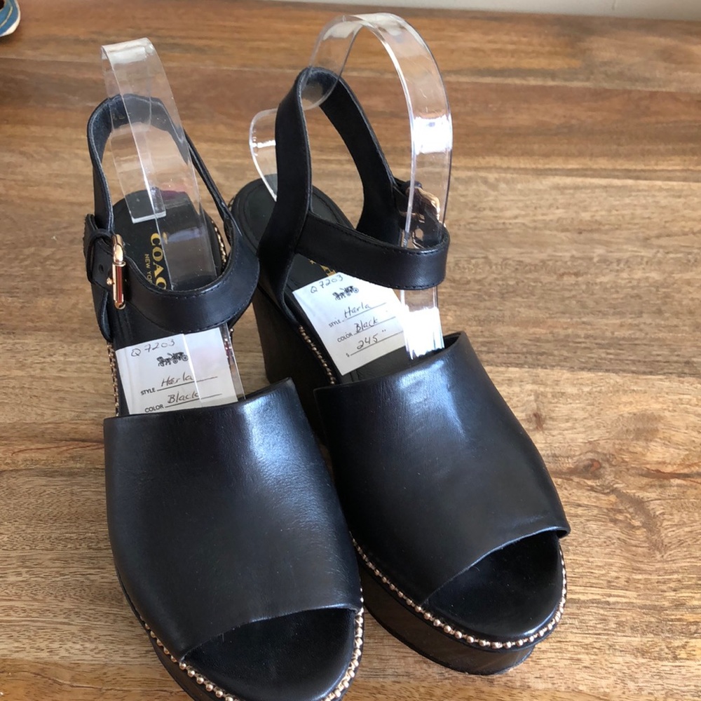 Coach Black Wedge Sandals with Adjustable Straps - Picture 2 of 8